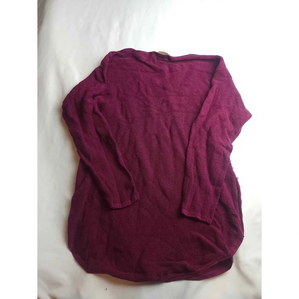 Michael Kors Womens Waffle Knit Side Button Tunic Sweater Burgundy Plum Medium